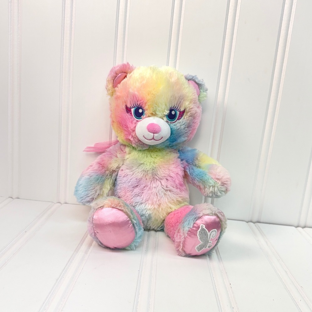 Build-A-Bear Plush Kids 16in Rainbow Tie Dye Butterfly Pastel Angel Stuffed Bear